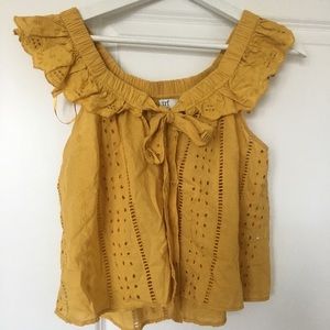 Zara Mustard Yellow Eyelet Top